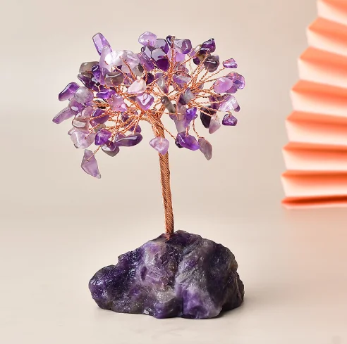 Healing Amethyst Base Chakra Gemstone Tree for Energy Healing Feng Shui Fortune Good Luck Wealth & Prosperity
