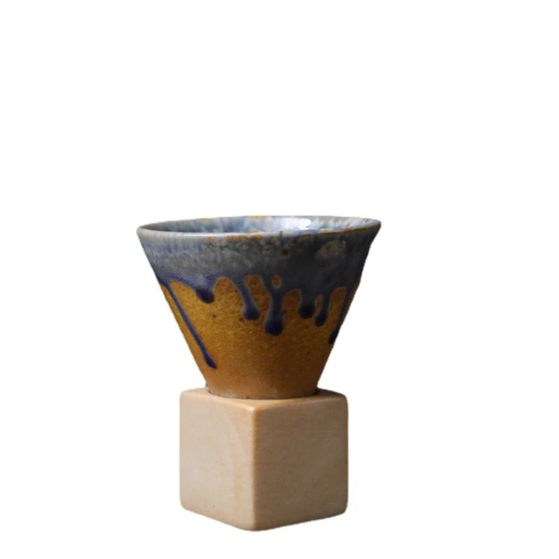 Vintage Ceramic Cup Set: Small Capacity Footed Wine Glasses and Stylish Coffee Mugs in Coarse Pottery