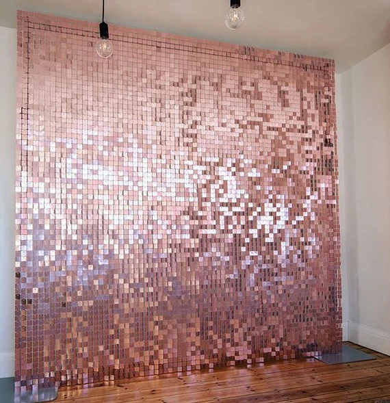 EG-TG003 Stunning Sparking Iridescent Gold Pink Red Mirror Sequin Shimmer Wall Panels Backdrop For Wedding Decoration