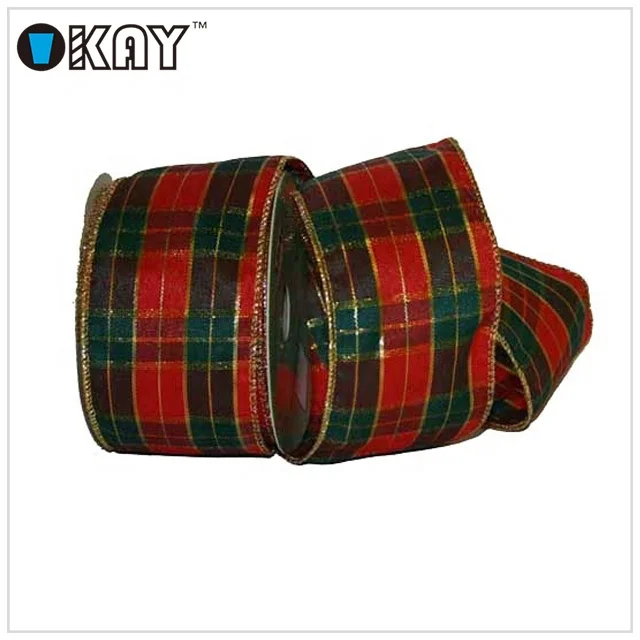 Hot sale custom polyester tartan plaid christmas checked ribbon