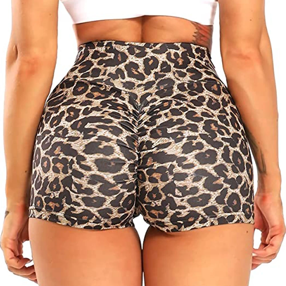 2024 New Womens High Waist Vital Leopard Print Fitness Yoga Scrunch Butt Running Shorts Solid Pattern Sport Gym Short Leggings