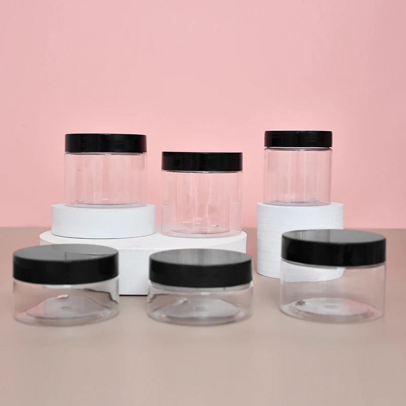 Cosmetic packaging clear plastic cokkie jars with screw top lids container for cream 30 50 100 120 250 300 ml