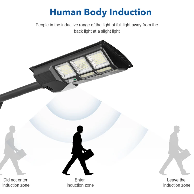 100W ABS solar street light with pole motion sensor remote control for home garden