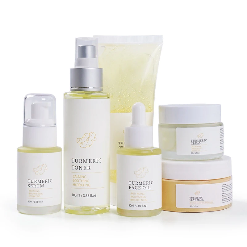 Private Label Wholesale Organic Vegan Natural Whitening Moisturizing Deep Cleansing Face Turmeric Skin Care Set For All Skin