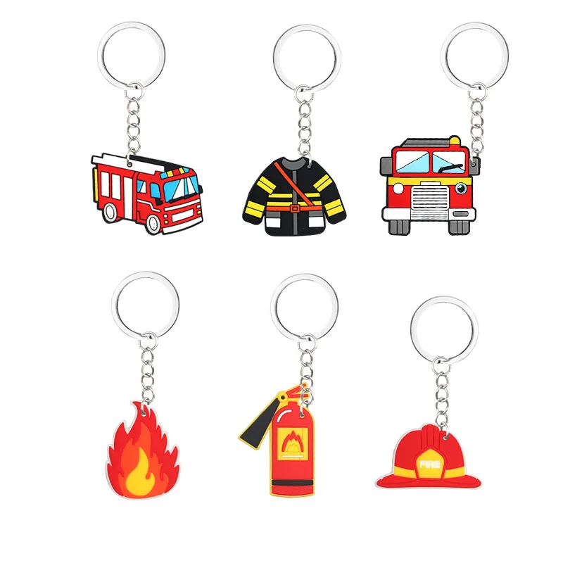 Custom High Quality Cartoon Soft Pvc Rubber Fire Extinguishers Fire Engine Keyring Keychain For Souvenir Gift