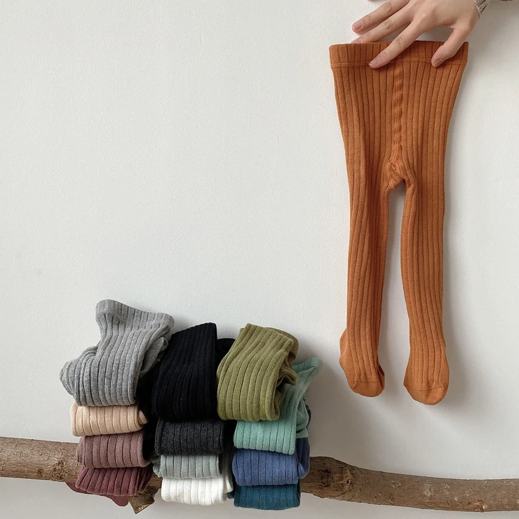 Autumn Winter solid color Children Girls Stockings Baby Toddler Infant pantyhose High Ribbed Cable Knitted Cotton Tights