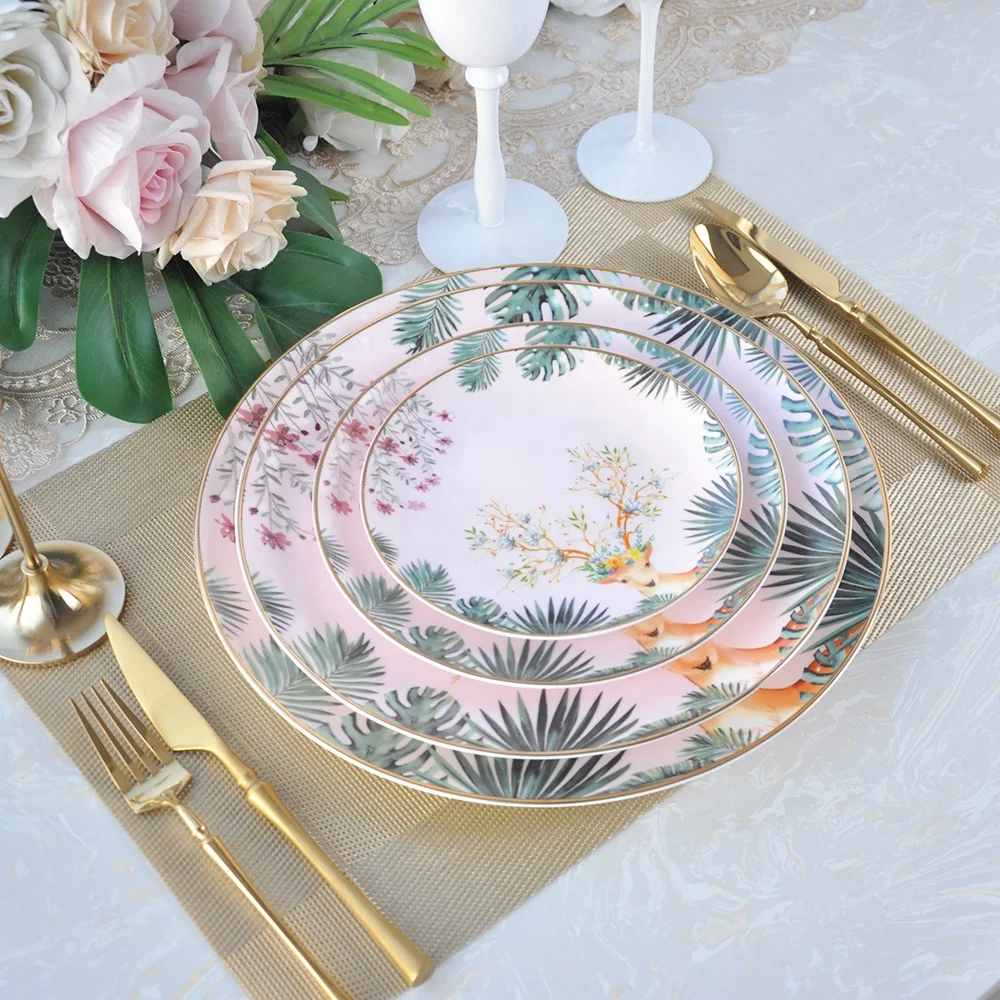 Luxurious wedding bone china tableware set, wapiti design dinner plates