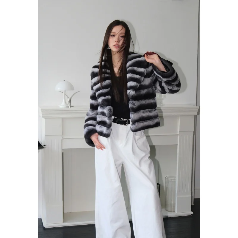 High Quality Fur Short Chinchilla Jacket New Product Women Winter Warm Winter Coats Rex Rabbit