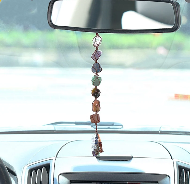 Natural Stone Woven 7 Chakras Winding hang Ornaments Gemstone Quartz Crystal Healing Stone Hang Decorations