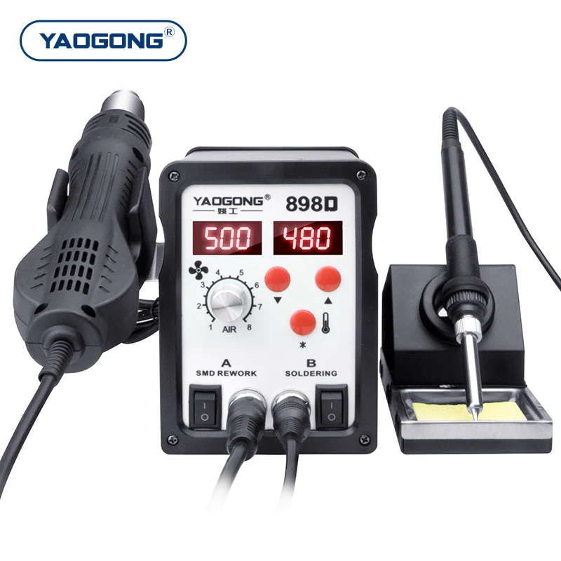YAOGONG 898D two in one hot air SMD machine  soldering station  estacion de calor y soldadur 750 watts Electric soldering iron