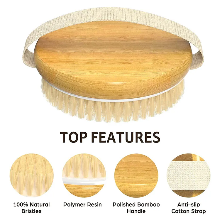 Organic Free Sample Round Wooden Scrub Bath Massage Exfoliating Shower Brush Dry Body Brush with Sisal Bristles