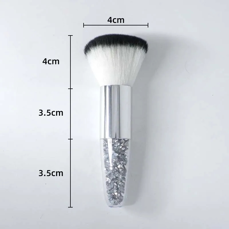 Private Label Mini Small Fat Dumpy Clear Purple Glitter Crystal Heart Shape Acrylic Handle Kabuki Foundation Powder Brush Makeup