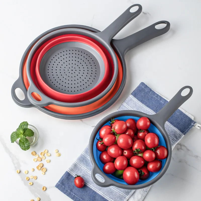 Wholesale  Folding Kitchen Strainer Collapsible Fruit And Vegetable Draining Storage Basket With Hanging Handle