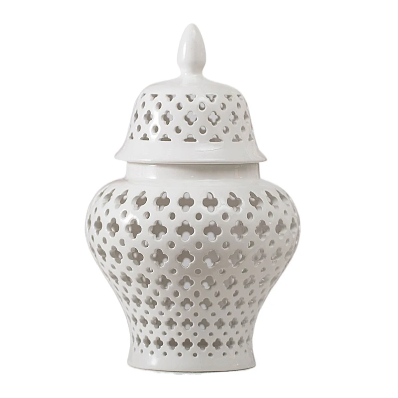 Wholesale Custom Hollow Out Vases with Lid Home Decorative Floor Ceramic Ginger Jar Vase  for Flower
