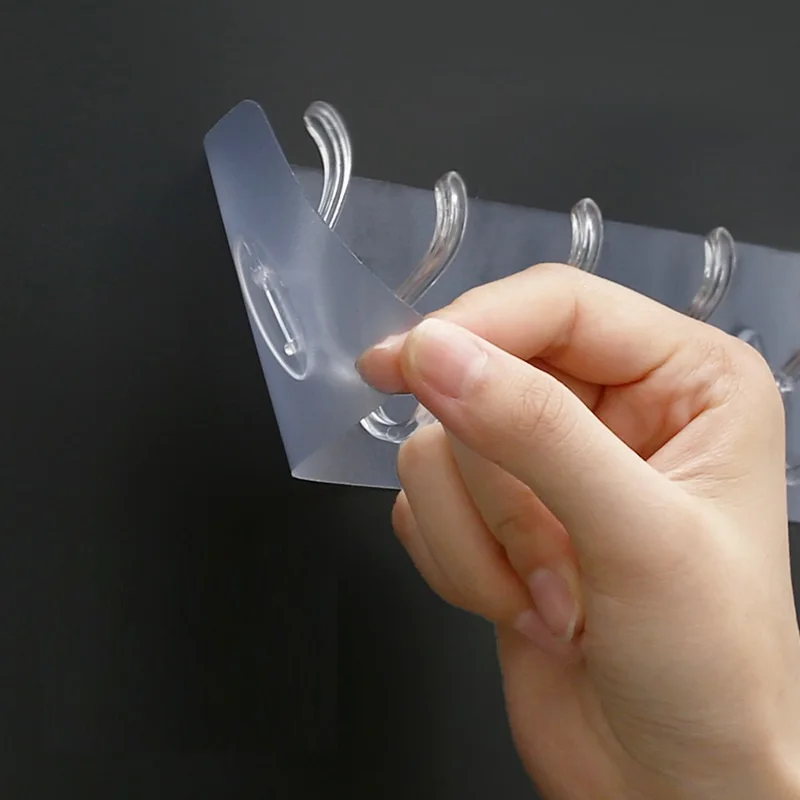 Non Perforated Multi Row Clothes Hook Transparent Adhesive 6 Row Multifunction Hooks Hat Clothes Towel Hanger Holder