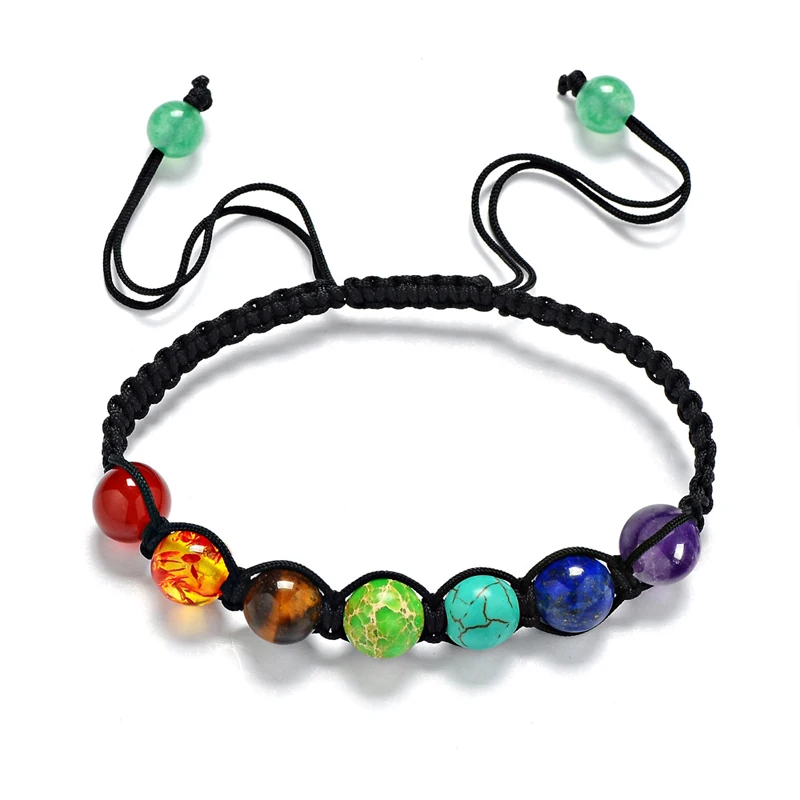Fashion 8mm Chakra Healing Stone Balance Beaded Warp Bracelet Braided String Crystal Adjustable Bracelet For Women Girls