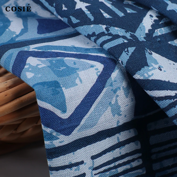 Hot designer digital printing 54% cotton 46% linen supply fabric custom Hawaii tropical style pattern for shirts cushions