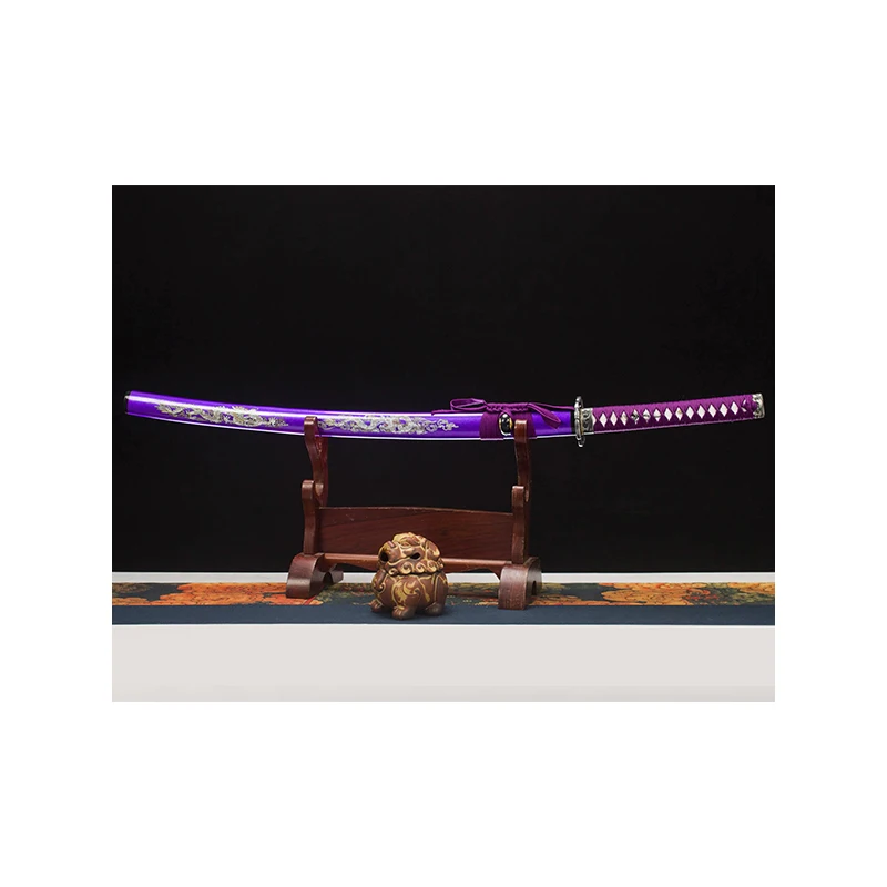 Popular 103cm Japanese Swords Purple Saya Dragon Swords Handmade Wood Samurai Ninja Swords for Sale