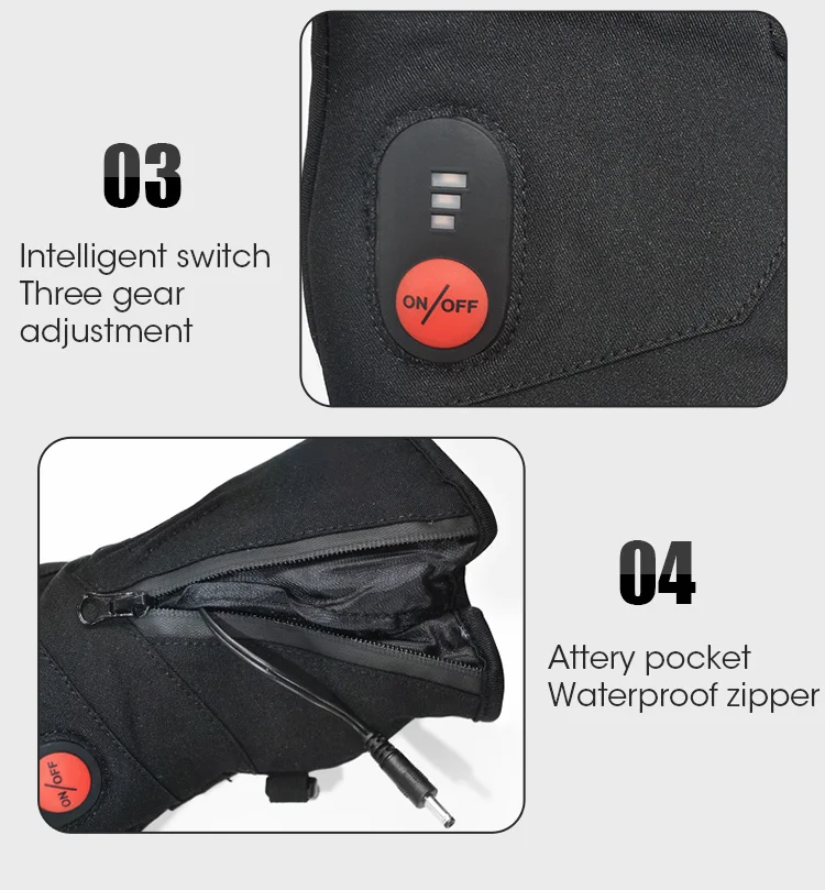 Custom Riding Silicon Anti Slip Windproof Microfiber Electric Safety Heated Gloves Touchscreen Heating Gloves