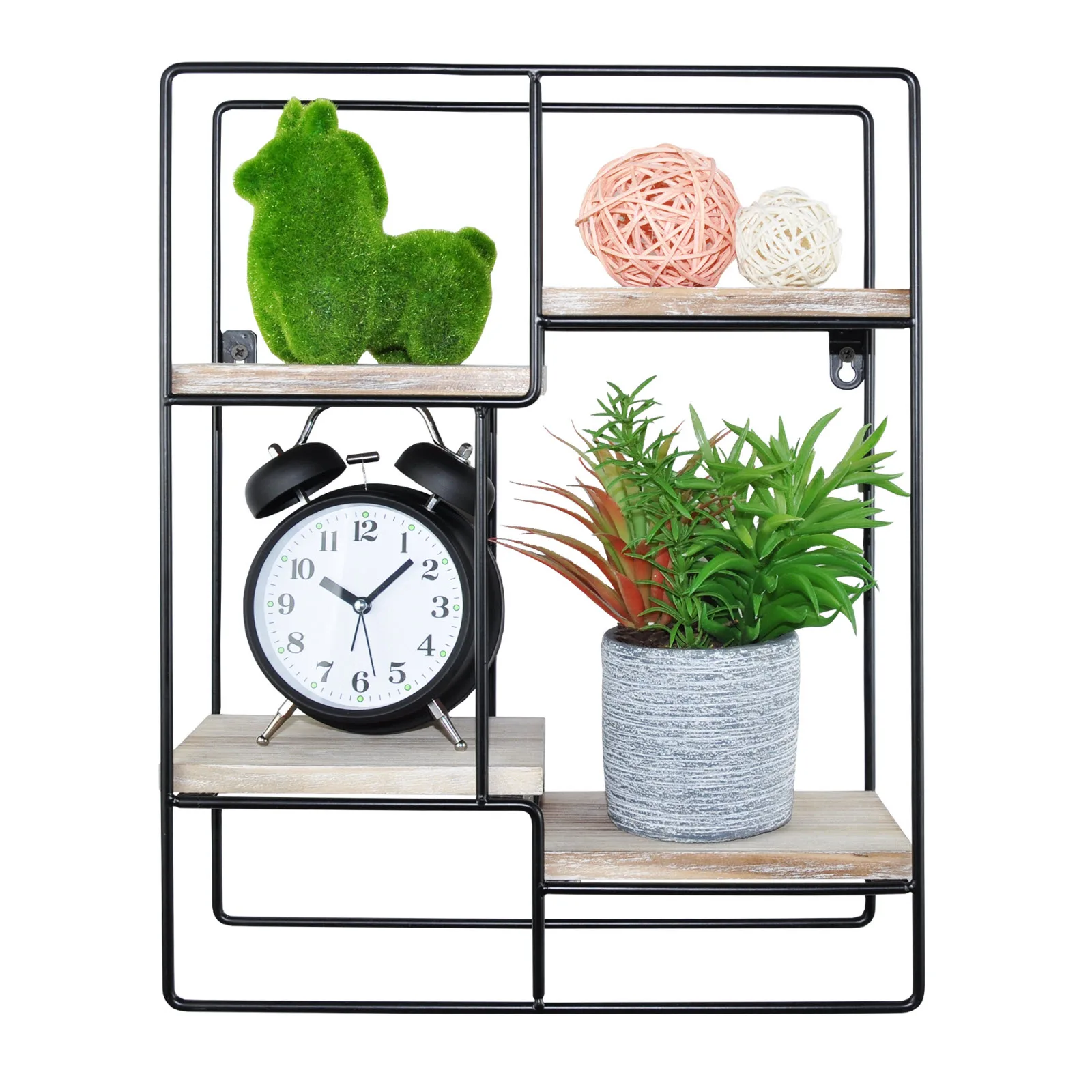 Wall Mounted Rustic Metal wire wood floating shelf