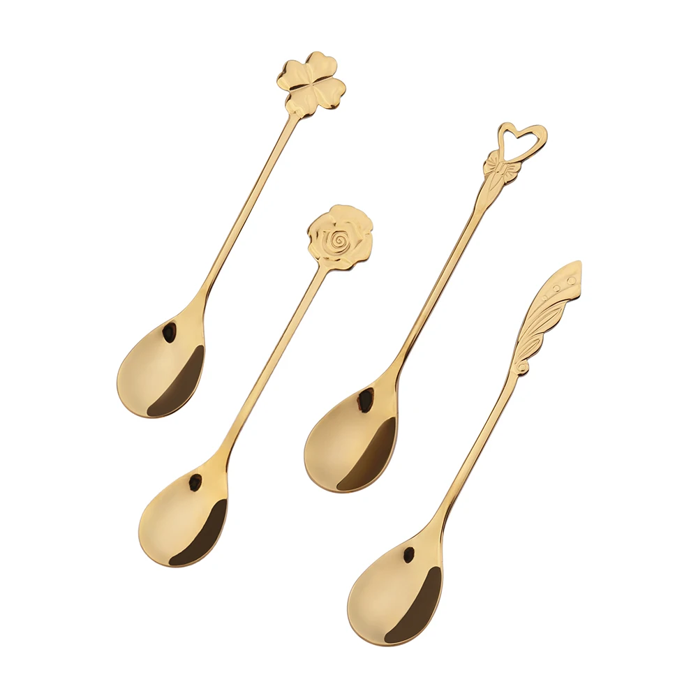 Wholesale Coffee Spoon  New Creative Gifts 304 Stainless Steel Shape of Heart Clover Rose  Spoon