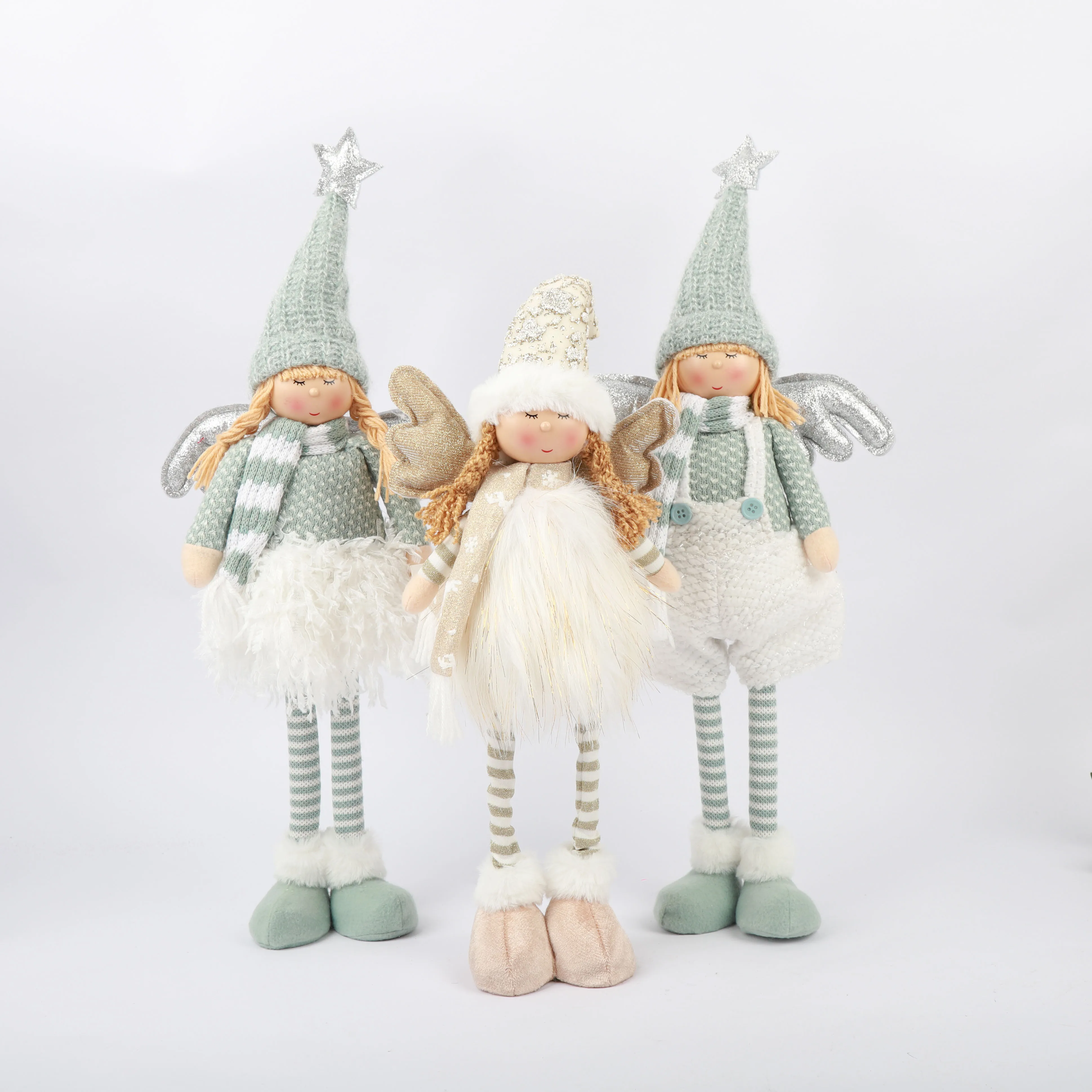 20*10*51cm Christmas Home Decoration Supplies polyester Golden Fairy Elf X-mas Standing Doll Girl Angel With Wings&Led Light