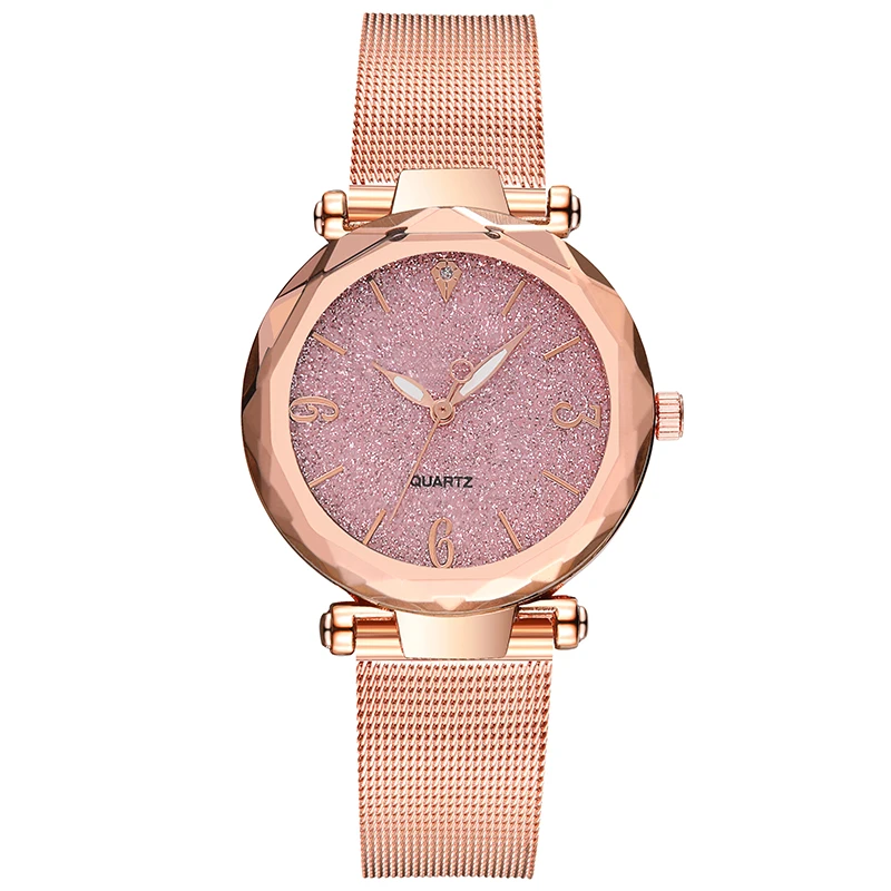 
Rose Gold Mesh Steel Women Watch Top Brand Luxury Starry Sky Dial Lady Wrist Watch Female Clock 