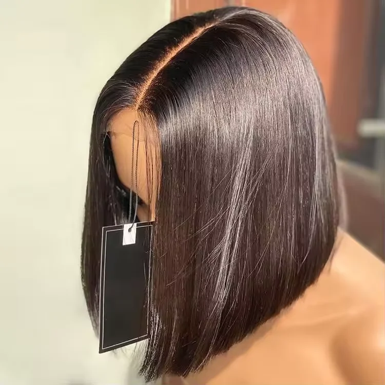 Cheap 13X4 Lace Frontal Blunt Cut Perruque Bob Natural 100% Human Weaves And Wigs Bob Raw Brazilian Bob Hair Wig For Woman