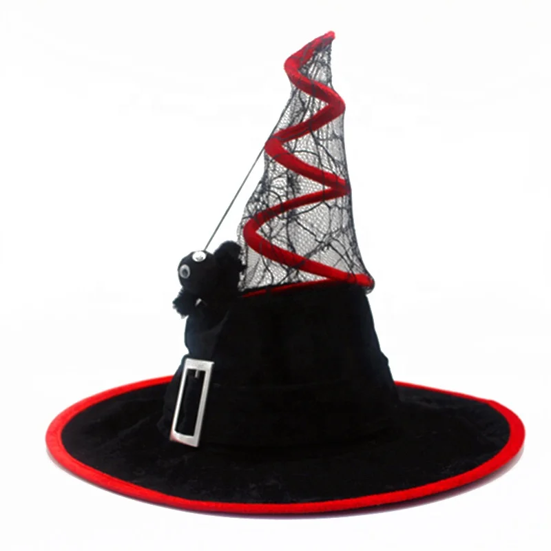 Factory Wholesale Halloween Party Witch Hat Hanging With Spider Spring Halloween Tulle Witch Hat Costume Accessory
