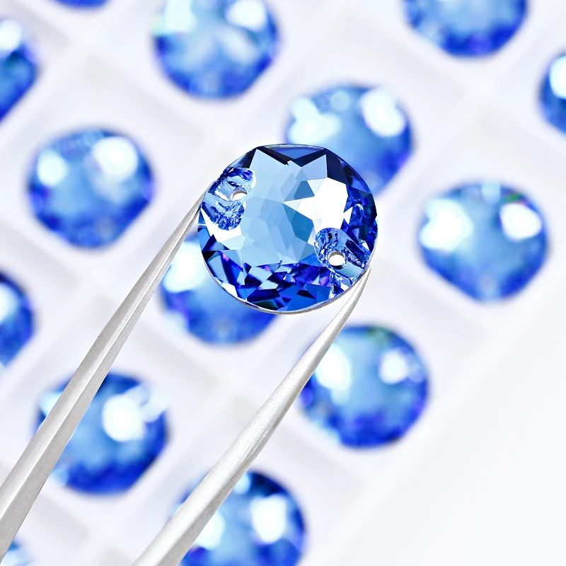 DZ-4661 Flower Round Sew On Rhinestones Glass Crystal With 2 Holes For Garment