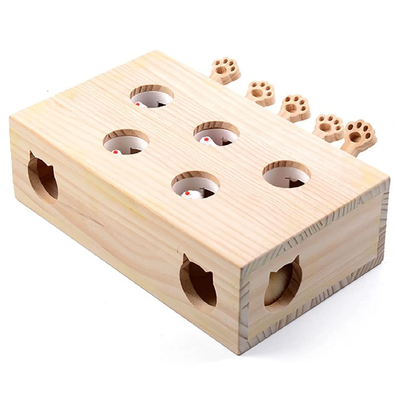 Cat Interactive Wooden Toys Whack a Mole Game Cat Punch for Indoor Play Box Hunt Toy Funny Kitten Safe Catnip Fun Box