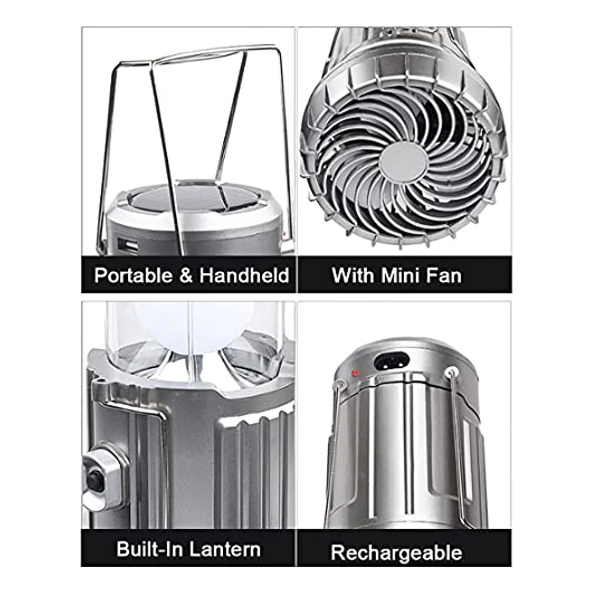 Hot Selling New Outdoor Ceiling Fan Abs Body Solar Charging Hook Emergency Lighting Tent Led Camping Light Flashlight