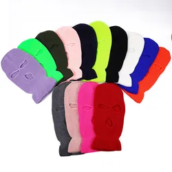 Motorcycle Cycling custom 3 Hole Logo Full Face Embroidered Knitted Balaclava Cycling Ski Mask Winter hat