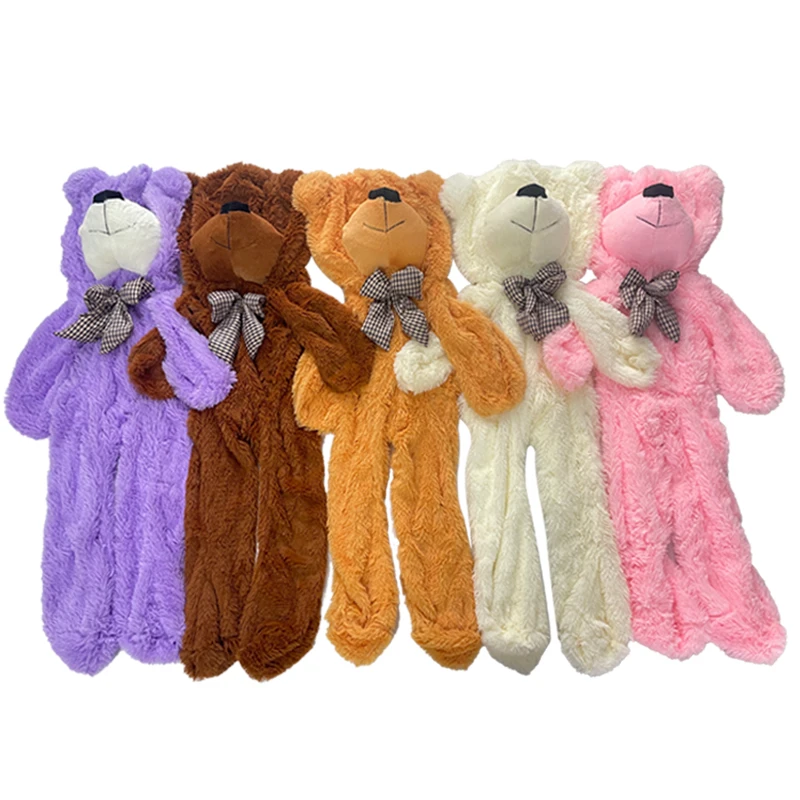Wholesale unstuffed plush teddy animal bear skins ribbon bow soft custom skin plush toy