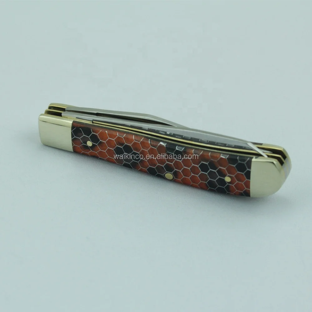 Wholesale Leopard Print Acrylic Handle Double Blades Folding Camping Survival Pocket Knife