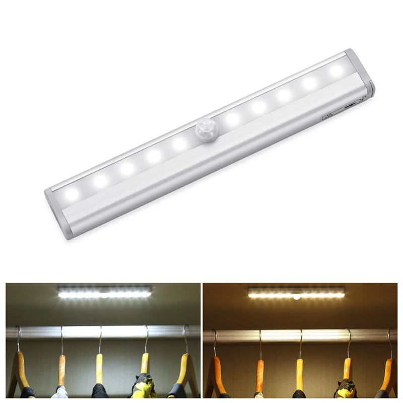 
Dropshipping 10 LED Under Cabinet Light Motion Sensor Rechargecable USB Night Light Closet Lamp Wardrobe Light for Indoor 