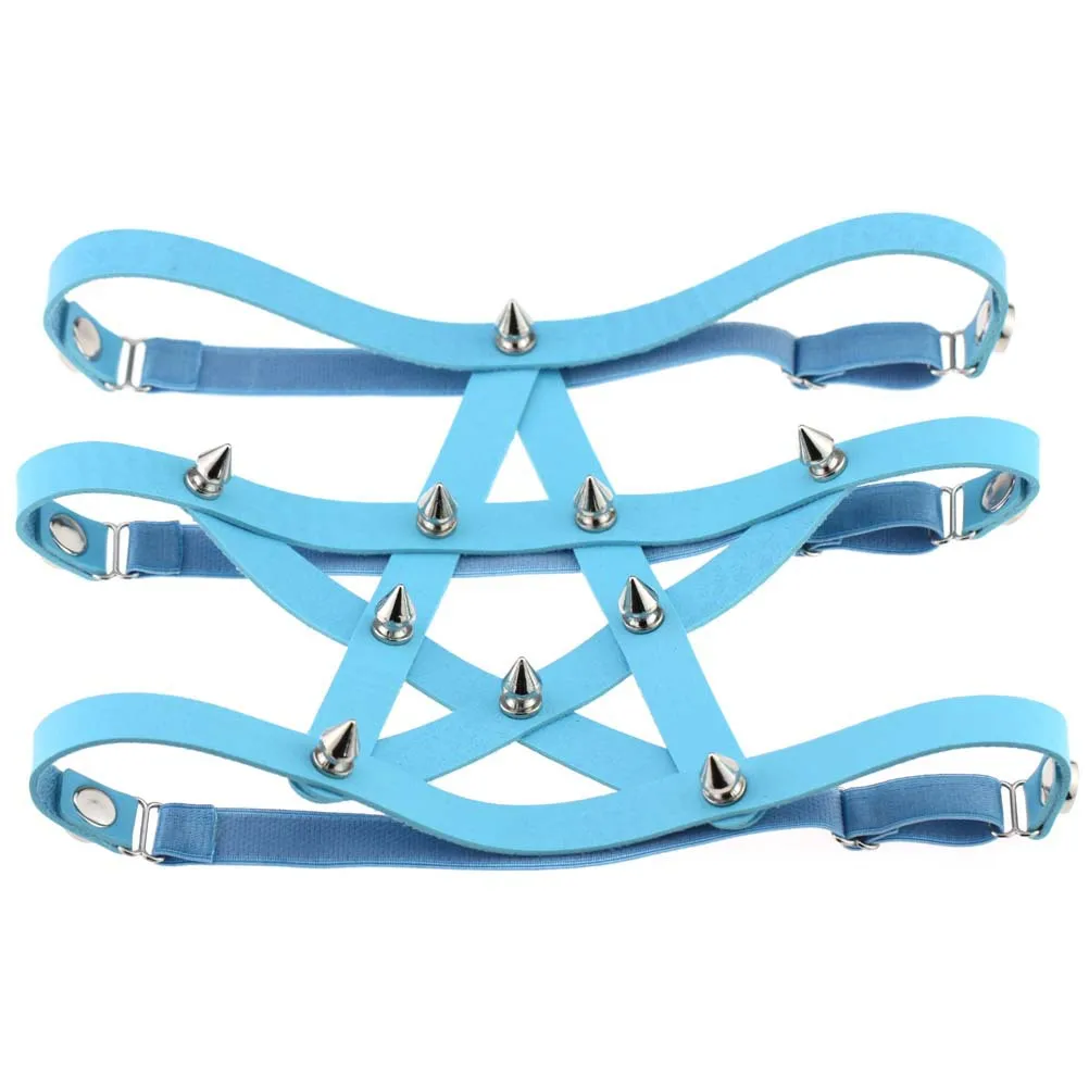 Модные пикантные подвязки, кожаные подвязки в стиле Харадзюку с заклепками, подвязки ручной работы в виде звезд, пентаграммы, подвязки для ног в стиле панк-рок