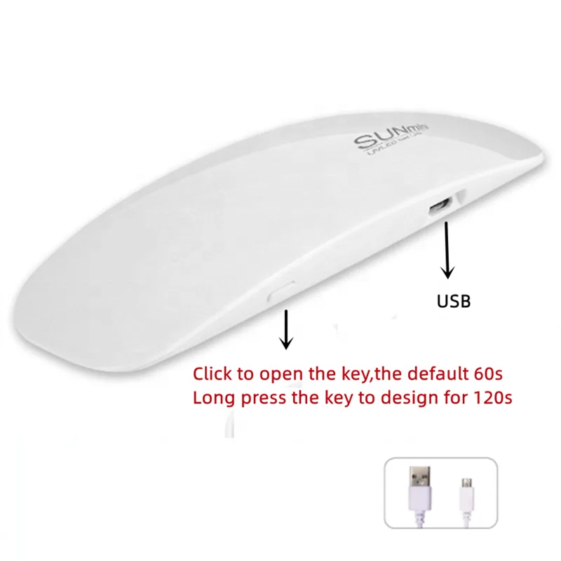 Hot Sale SUN MINI 6W UV LED Lamp Nail Dryer Portable USB Cable Nail Lamp For Gel Polish Curing