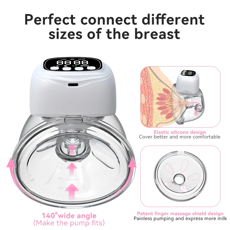 High Quality 1200MAh BPA FREE silicon 3 Modes 9 levels Hands Free Pump Electric Breast Pump Intelligent alert Milk Extractor