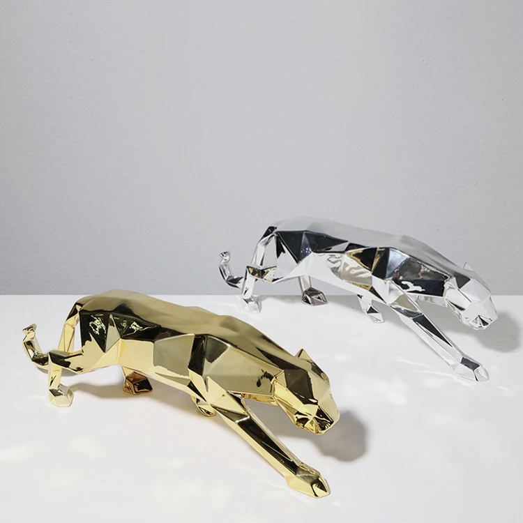 Evelyn Abstract Decorations Golden Silver Animal Sculpture Interior Desktop Modern Resin Leopard Sculpture