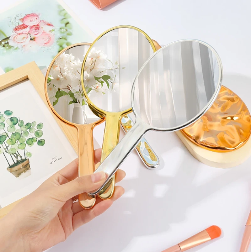 Electroplated Handle Makeup Mirrors Beauty Portable Custom Logo Round Hand Water Ripple Small Pocket mirrors