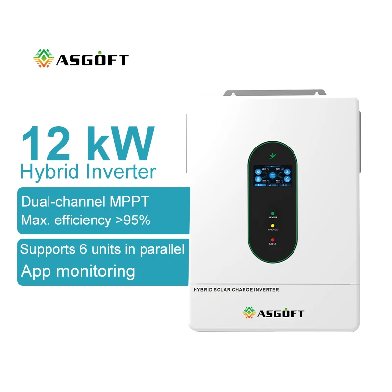 Asgoft split phase EU warehouse 220/230/240V Pure Sine Wave Hybrid System with MPPT 12kw 10kw 8kw solar inverter Smart on grid