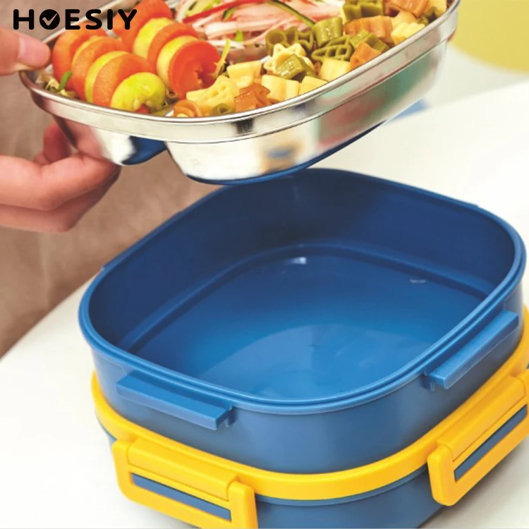 Portable 304 Stainless Steel Lunch Box Metal Tiffin Children Kid Bento Freely Combine Layer 3 Divided With Spoon