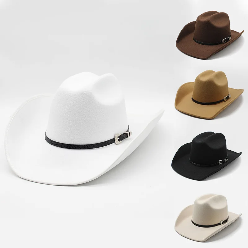 Custom Logo Belt Women Formal Church Party Hat Wholesale 100% Wool Flat Felt Panama Wide Brim Fedora Hats For Men Unisex