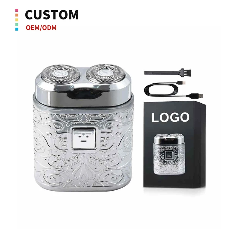 Mini USB  rechargeable waterproof  electric shaver for men  twin blades  rotary shaver for household and outdoor use