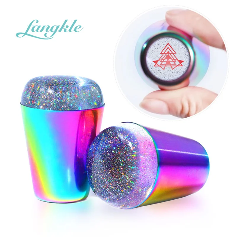 Hotselling Holographic Color Metal Silicone 55*40MM Nail Stamper For French Nail