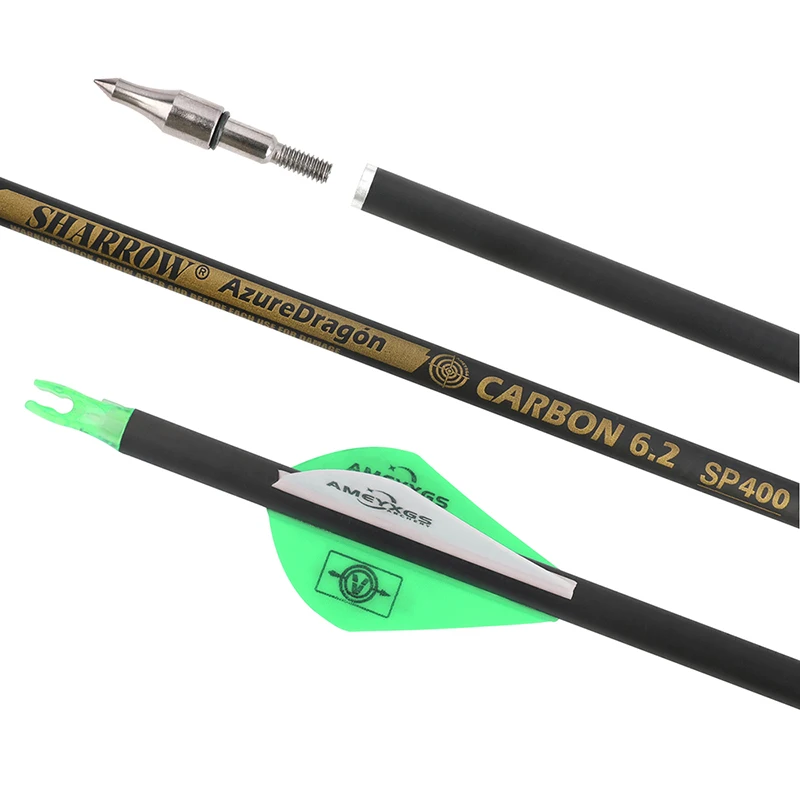 Archery Pure Carbon Arrow With 2 Inch Rubber Feathers Spine 300/350/400/500/600 For Hunting and Shooting Outdoors Sports