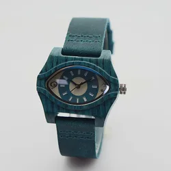 Cowboy design flower denim watch dial bamboo and walnut wood quartz genuine leather wrist watches