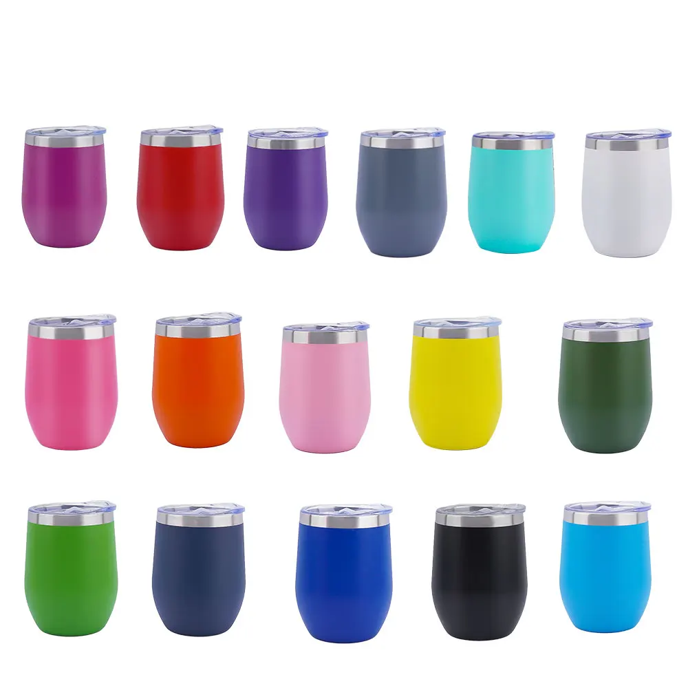 Customized egg shaped double wall glasses stainless steel insulated tumbler cups coffee powder coating 12oz wine tumbler