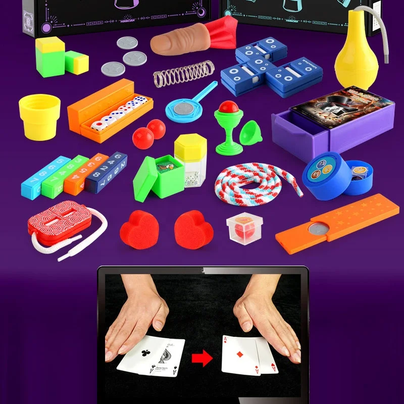 Kids magician toy set 53+/74+ magic show amazing magic trick with props & instruction manual for children learn the art of magic